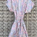 Vintage 90s Pinx pastel blue pink floral slinky short bathrobe 2X PLUS VOLUP Size XXL Photo 0