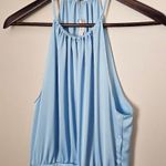 Ramy Brook  Dress Amanda Misty Blue Halter Midi Cocktail Formal Neutral Belted Photo 2