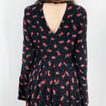 Free People Flowy Boho Keyhole Floral Tegan Mini Dress Longsleeve Black Size 8 Photo 4