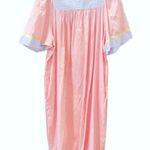 Vintage 70s Seersucker Tone House Dress Zip Striped Pastel Pink Blue S Photo 2