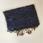 Scarf Wrap‎ Shawl Fringe Blue Intricate Design Photo 1