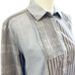 Sundance  Top Size XS Blue Patchwork Stripe Long Sleeve Button Down High Low Hem Photo 2