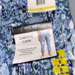 Nine West Blue & White Print Chrystie Cuffed Capri Pockets Mid Rise Size 8 Photo 10