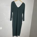 Marine layer  Dress Size L LEXI V Neck Ribbed Stretch Knit Long Sleeve Maxi Green Photo 2