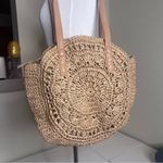 Natural Chic Round Straw Bag Large Tote Handbags Shoulder Bag for Women Vacation Tan Photo 1