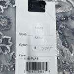 Mac Duggal Floral Embroidered Illusion Long Sleeve Gown Platinum Silver NWT 8 Photo 4