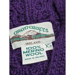 Aran Crafts Ireland Merino Wool Hooded Cable Knit Cardigan Purple XL NWOT Size XS Photo 4