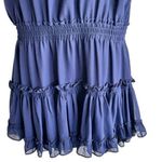 Misa  Shirley Mini Dress‎ Navy Blue V-Neck Sleeveless Smocked Ruffles sz L Photo 6