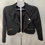 Soho Apparel Black Moto Jacket Size M Lightweight Cropped Gold Accents B11 Photo 0