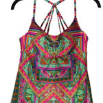 Laundry by Shelli Segal Laundry Shelli Segal Tankini Top‎ Womens M Pink Green Geometric Strappy Swimsuit Photo 0
