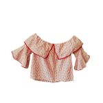 ZARA Off Shoulder Red Pin Stripe Poet Sleeve Cropped Top. Size XS Photo 5