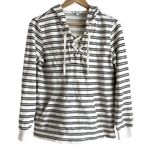 Splendid French Terry Hoodie Sweatshirt Lace-Up Front Cream & Black Stripes, S Photo 0