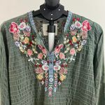 Johnny Was NWOT  Biya Embroidered Green Floral Beaded Tunic Shirt Blouse Sz S Photo 4