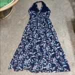 Gal Meets Glam  Siena Floral Halter Open Back Button Maxi Dress Navy Blue 2 Photo 5