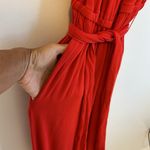 Boston Proper Red Embroidered Off Shoulder Wide Leg Jumpsuit Photo 6