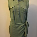 4. New York & Co Sleeveless Button Front Utility Shirt Dress Size Large Green Photo 1