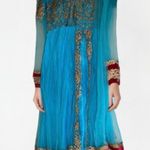 NEW Indian Bollywood 3Pcs Ready To Wear Heavy Embroidered Langha Suit Wedding Blue Size 6 Photo 2
