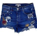 ZARA Womens Shorts Size 4 Medium Wash Denim Button Fly High Rise Embroidered Photo 0