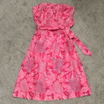 Lilly Pulitzer VTG Strapless Tube Corset Lined Silk Dress Pink Floral Sz 0 Photo 0