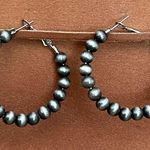 1.5 inch Navajo Style Pearl Hoop Earrings Silver Photo 0
