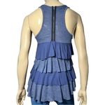 Splendid  Women’s L Heathered Blue Tiered Ruffle Exposed Zipper Back Tank Top Photo 4