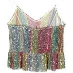 ZARA Mermaid Striped Multicolor Sequin Peplum Ruffle Detail V Neck Shiny Top S Photo 13