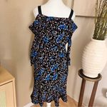 SALONI Silk Floral Ruffled Dress Off the Shoulder Size 8 Blue Photo 1