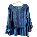 Diane Gilman DG2 1X Blue Black Paisley Peplum Tunic Curvy Plus Photo 0