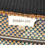 Sugar + Lips Medium Black Multi Color Flower Knit Button Front Long Cardigan Photo 2