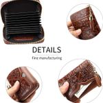 Genuine Leather Credit Card Holder for Women Designer Floral Card Case Wallet with Tassel(20095 Brown) Photo 3