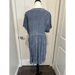 Hudson Gray ‎ Button Front Dress L Blue Gray Rayon Midi Short Sleeve Boho Crinkle Photo 2