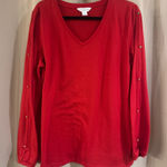 Liz Claiborne  Red Long Sleeve V-Neck Top Photo 0