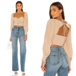 Majorelle  | Revolve Emily Cropped Linen Blend Blouse Top Beige Size‎ Medium Photo 1