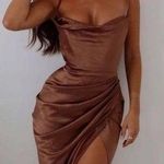 House Of CB NWOT  Reva Satin Gathered Toffee Brown Corset Dress sz S Photo 1