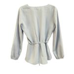 J.Crew  Light Blue Faux Wrap Tie Waist Long Sleeve Crepe Blouse Top Shirt 4 Tall Photo 2