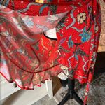 Anthropologie Veronica M. Fire, orange floral printed V-neck wide sleeve wrap mini dress S Photo 4