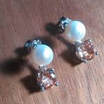 Simulated Champagne Diamond and Freshwater Pearl Sterling Silver Earrings Photo 4