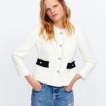 ZARA  Tweed Weave Blazer Jacket W/ Bejeweled Buttons White NEW Photo 10