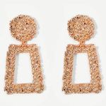Rose Gold Statement Textured Rectangular Earrings Pink Photo 2