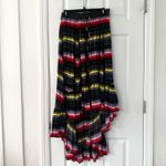 Free People  Black Rainbow Stripe High Low Crinkle Pleat Midi Skirt Boho Small Photo 9