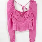 Free People NWT  Chloe Puff Sleeve Ruffle Hem Blouse M Pink Photo 0