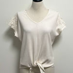 Harper Heritage Ivory Waffle Knit Lace Cap Sleeve Front Tie Medium Oversized Photo 0