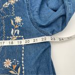 New Direction Floral Embroidered Blue Denim Jean Shirt Jacket Women’s Large Photo 10