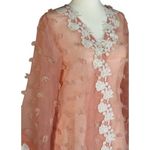Size S Women Embroidered Long Sleeve Dress With Lace Trim Pink Photo 2