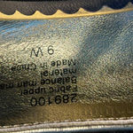 A J Valenci Peep Toe Denim Wedge Pumps Blue Gold Trim Size 9W – EUC Photo 4