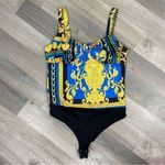 Intempo Ruched Strap Bustier Bodysuit Satin Blue Gold Yellow 8‎ Photo 8
