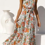 Petal and Pup Orange Floral Halter Cut Out Maxi Dress size 8 Photo 0