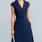 RIHOAS The Navy V Neck Button Cap Sleeve Midi Dress XS 22 Blue Photo 0