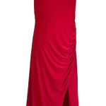 AQUA  Beaded Halter Backless Cowl Neck Long Evening Gown Red Size 10 Formal Dress Photo 0