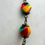 Red yellow and green hand painted vintage beaded necklace Photo 2